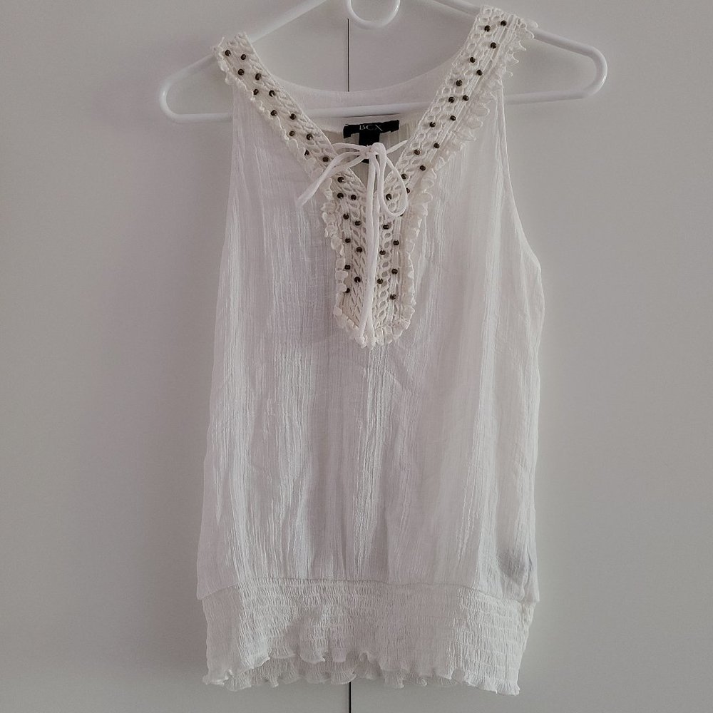cream/white sheer blouse